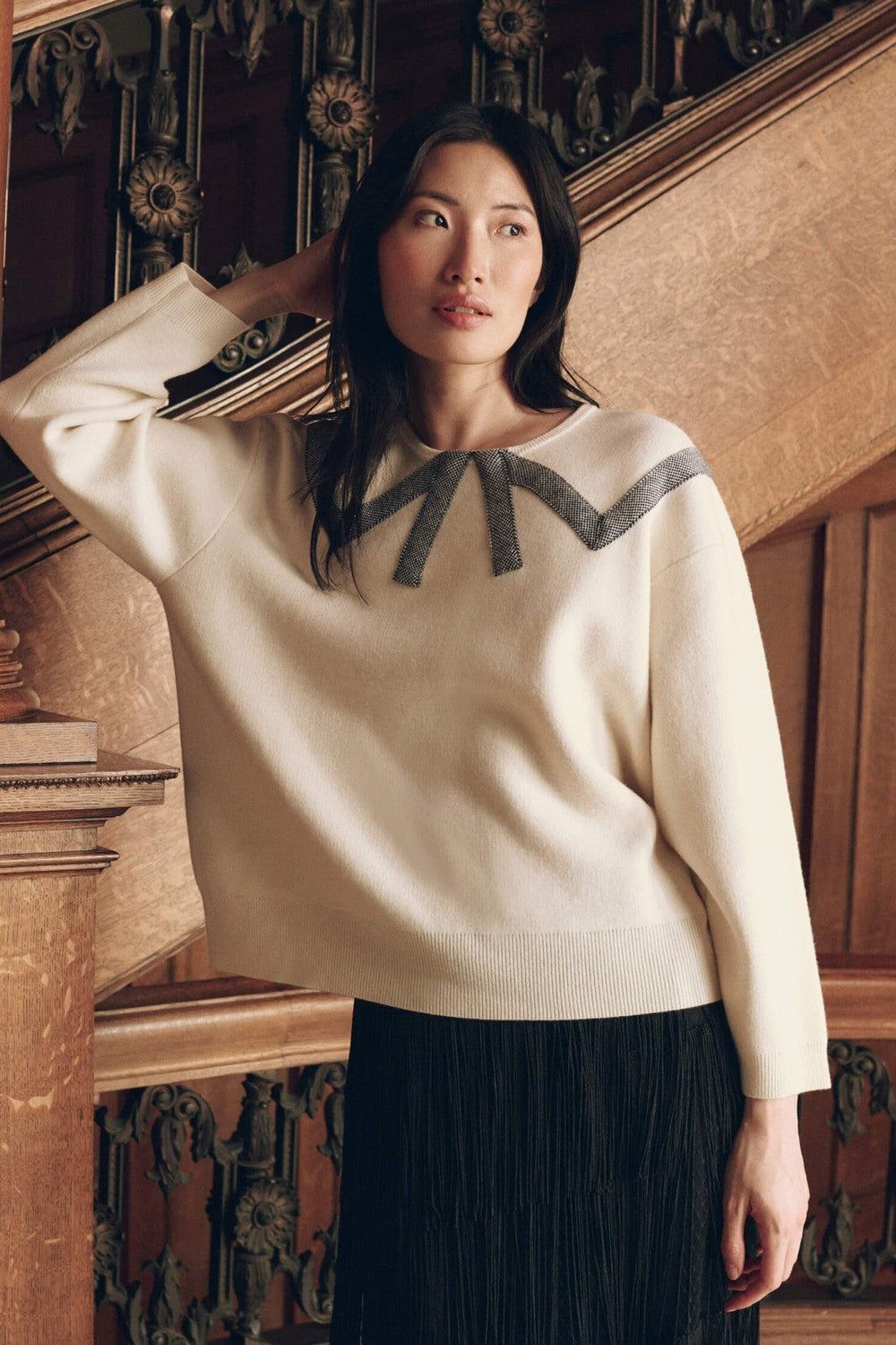 The Great The Bow Sweater in Cream — styled look 2
