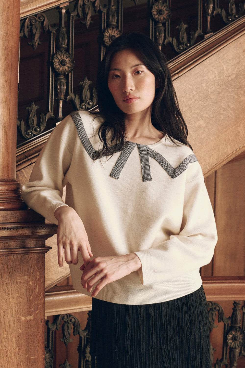 The Great The Bow Sweater in Cream — styled look 3