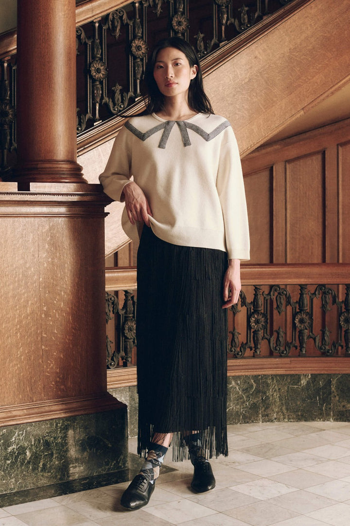 The Great The Bow Sweater in Cream — styled
