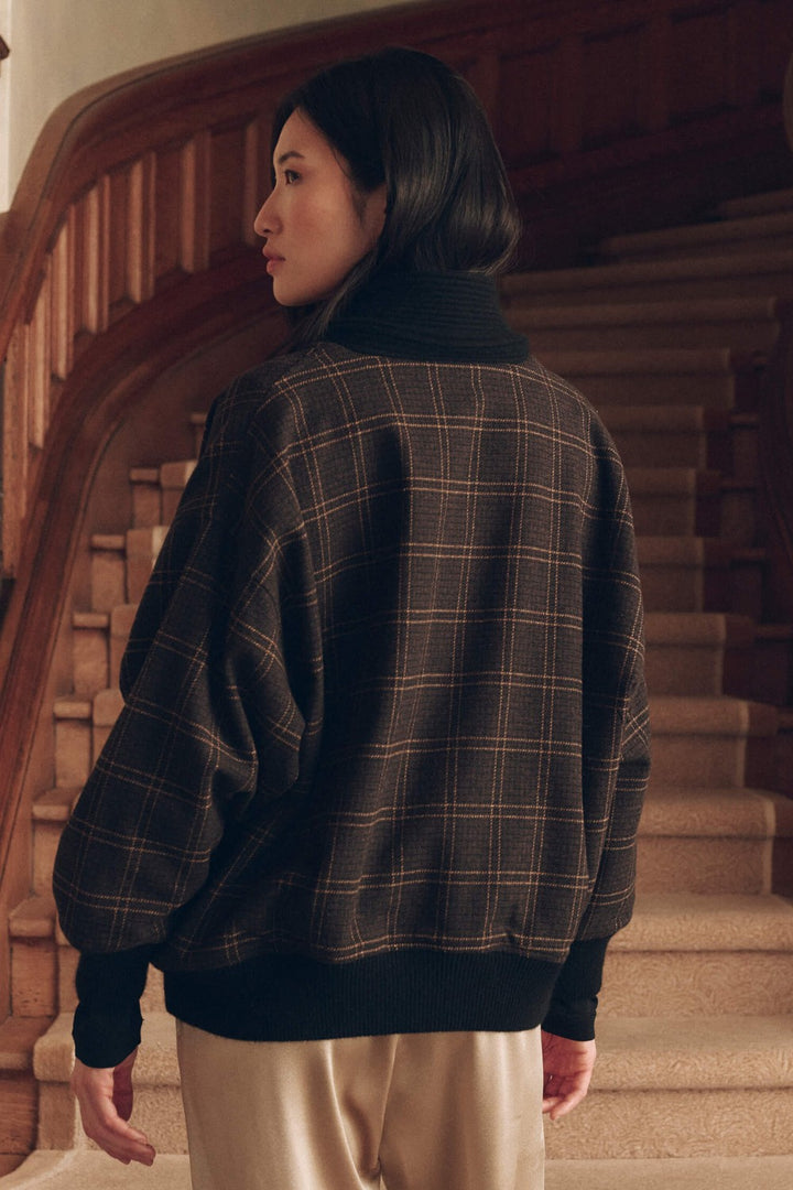 The Great The Double Breasted Shawl Collar Coat in Estate Plaid — back view