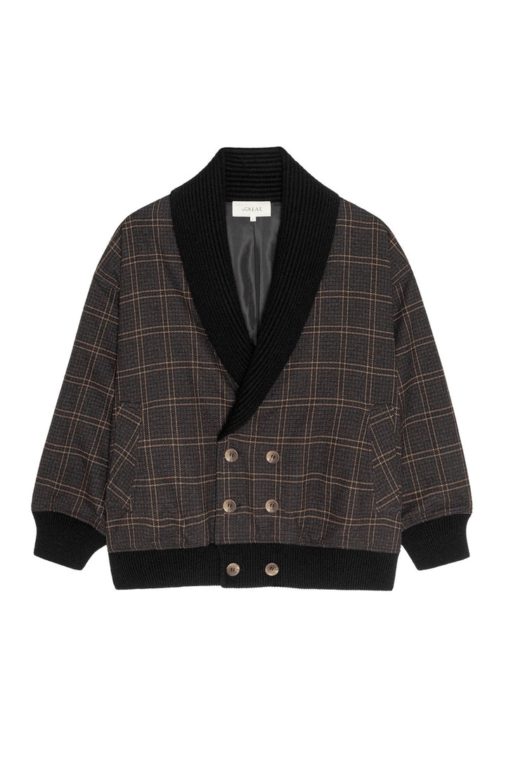 The Great The Double Breasted Shawl Collar Coat in Estate Plaid — flat lay