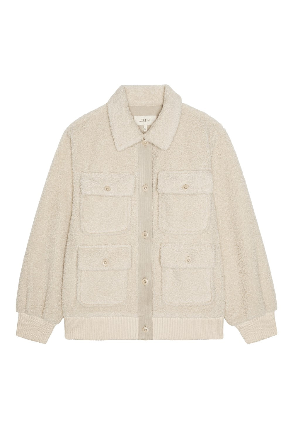 The Great The Patch Pocket Plush Jacket in Cream — flat lay