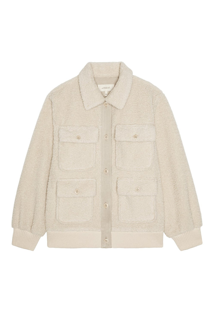 The Great The Patch Pocket Plush Jacket in Cream — flat lay