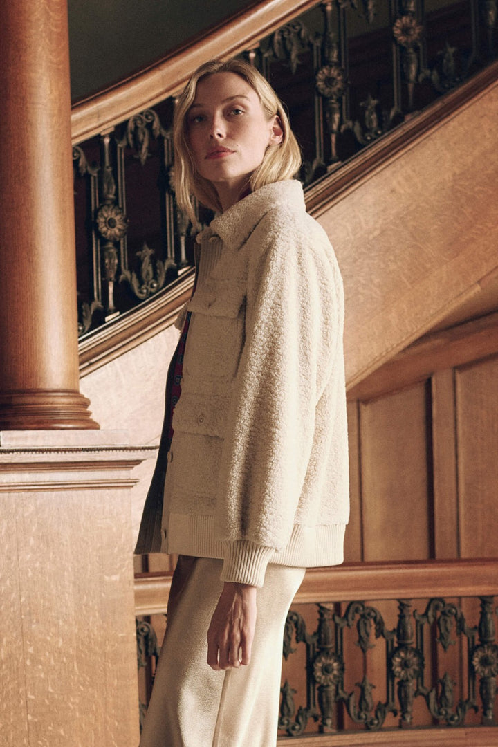The Great The Patch Pocket Plush Jacket in Cream — side view
