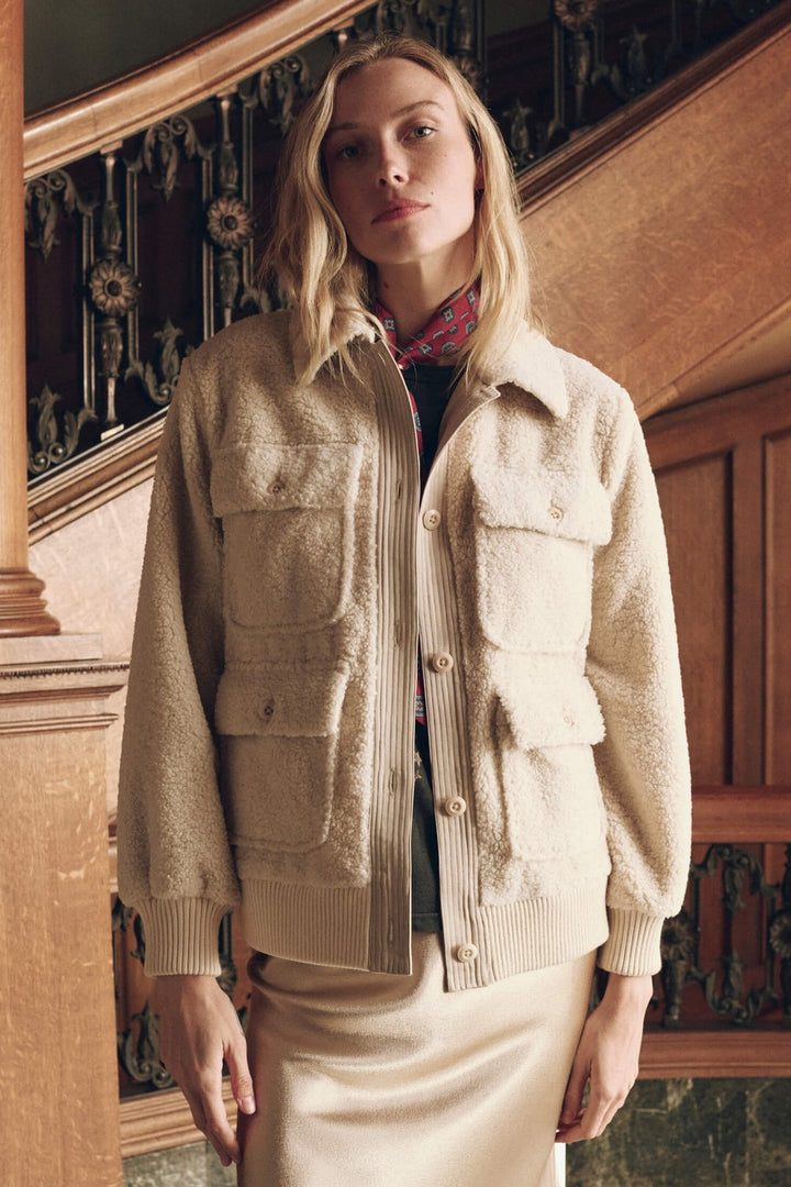 The Great The Patch Pocket Plush Jacket in Cream — styled look 2