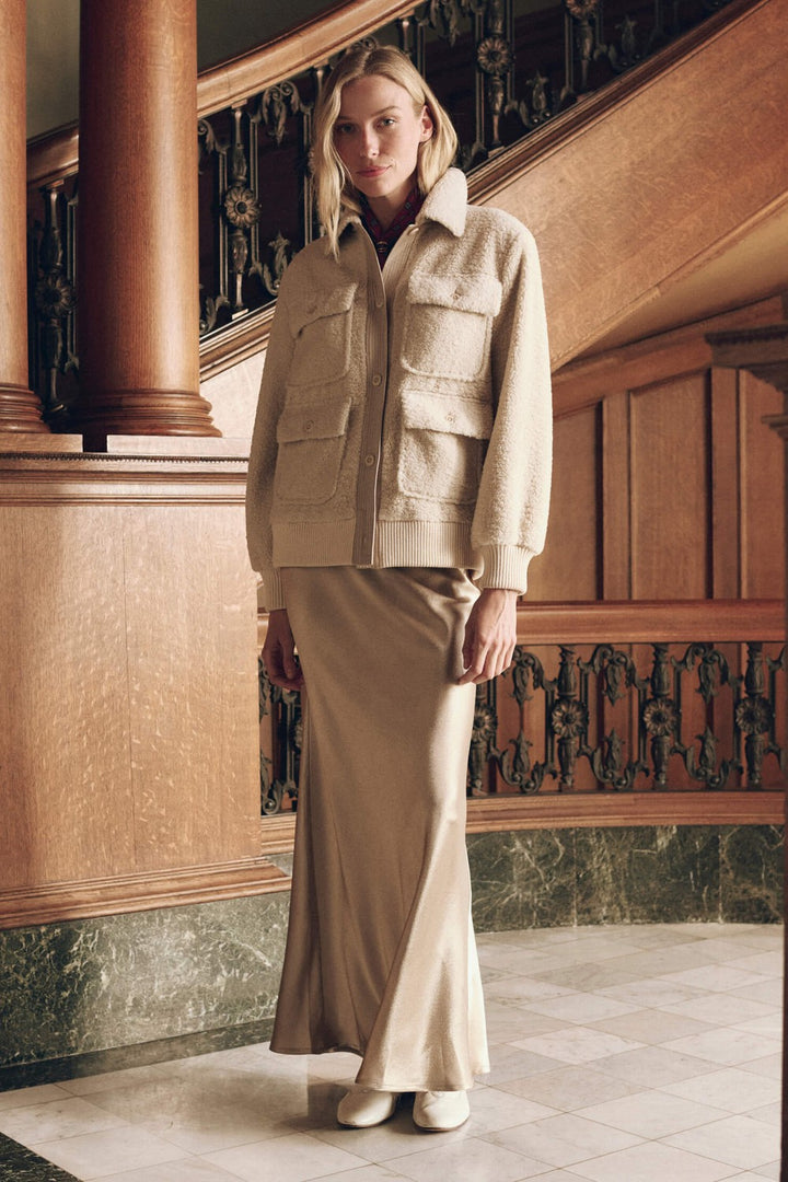 The Great The Patch Pocket Plush Jacket in Cream — styled