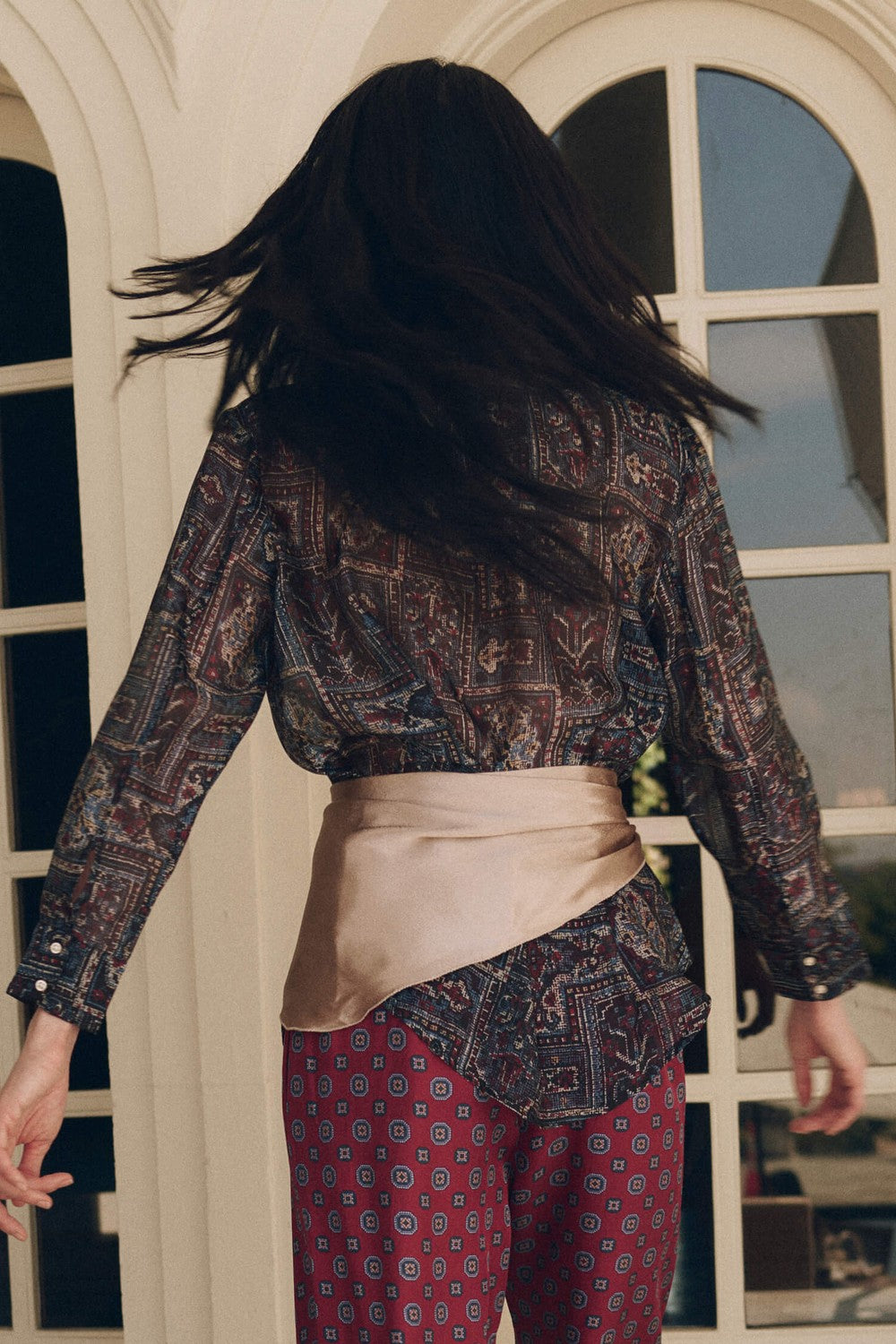The Great The Theater Top in Heirloom Textile Print — back view