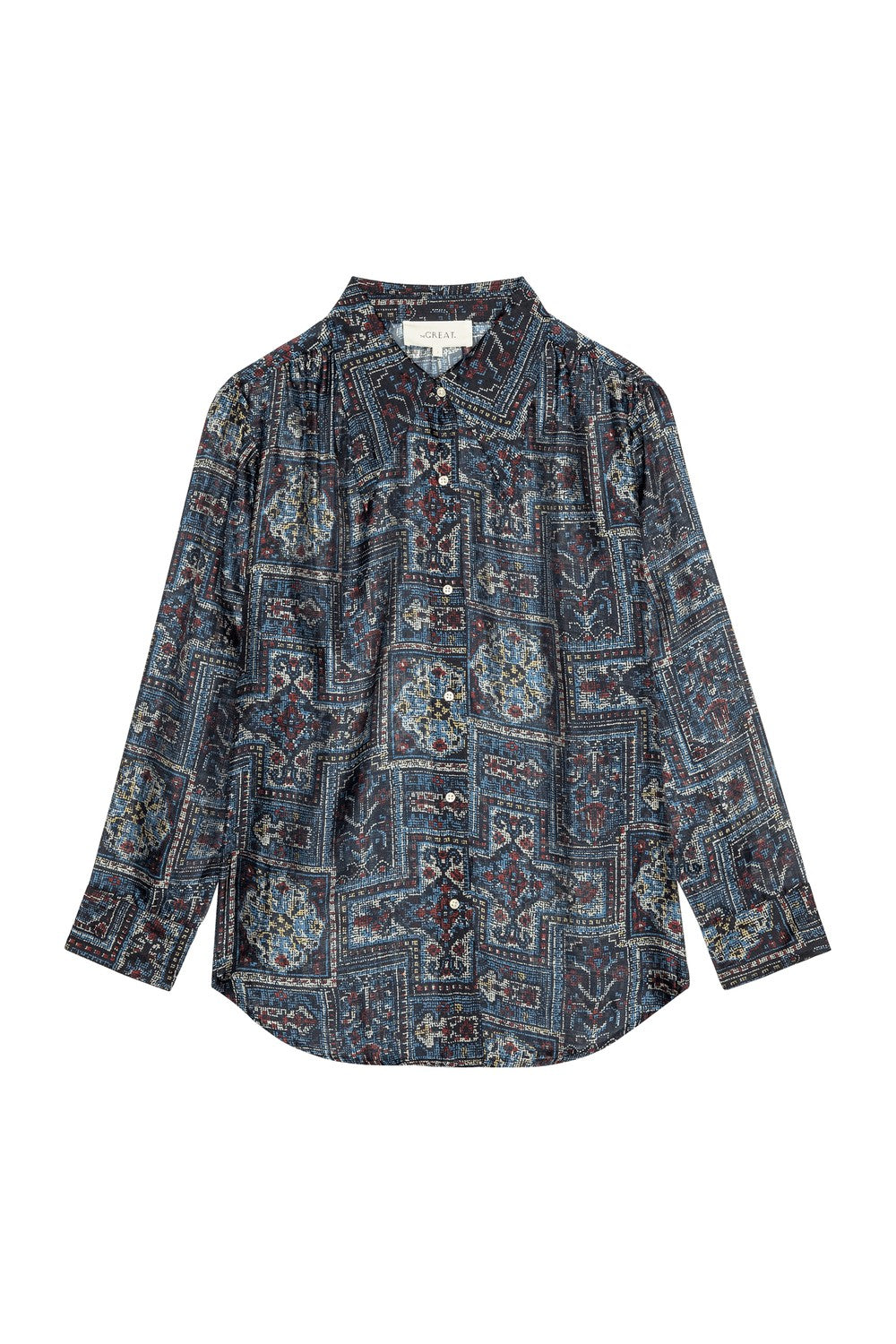The Great The Theater Top in Heirloom Textile Print — flat lay