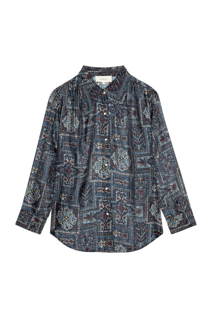 The Great The Theater Top in Heirloom Textile Print — flat lay