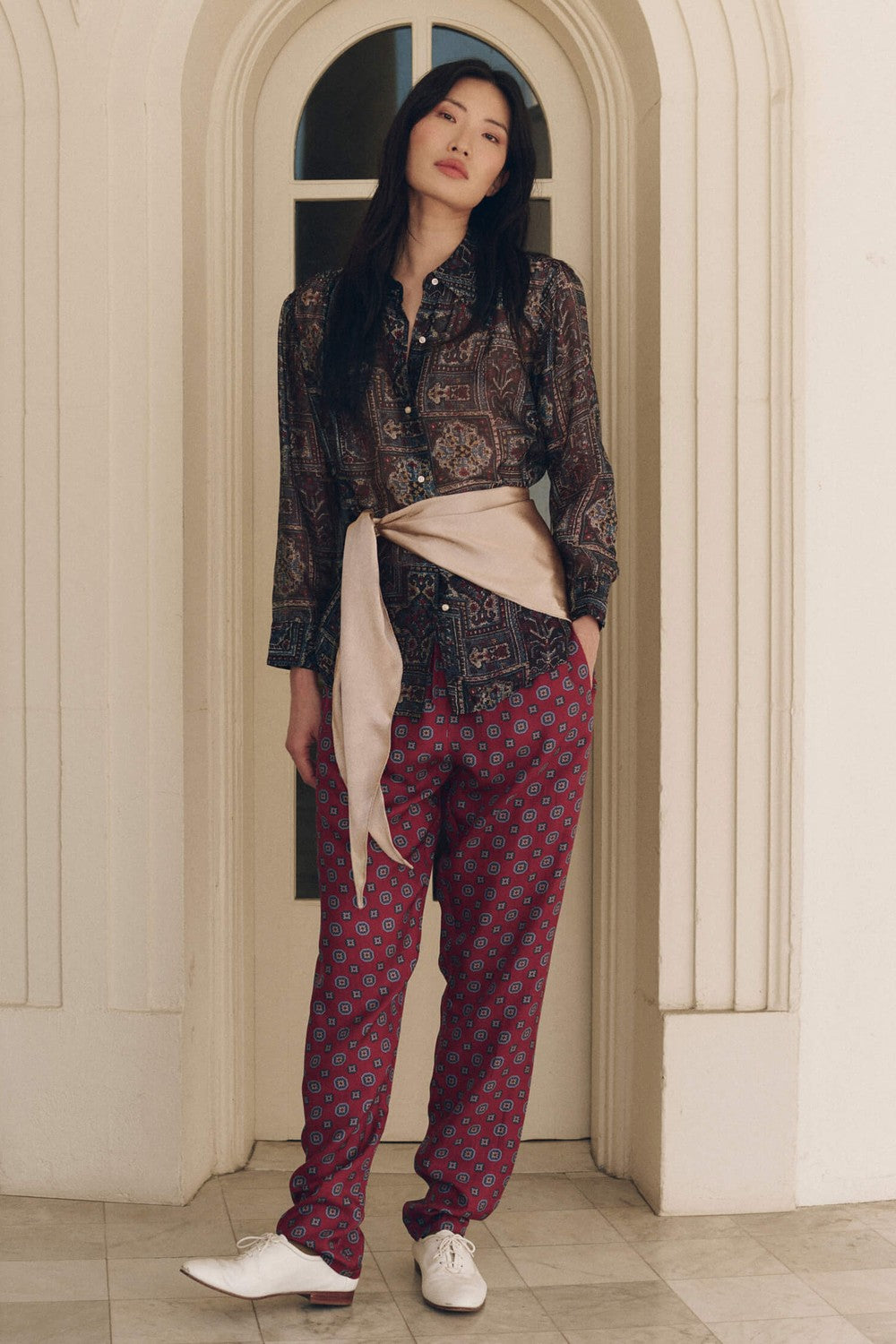 The Great The Theater Top in Heirloom Textile Print — styled