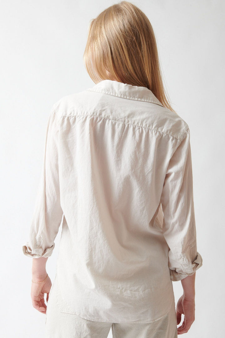 Madi wearing Frank & Eileen Eileen Relaxed Button Up Shirt rear view