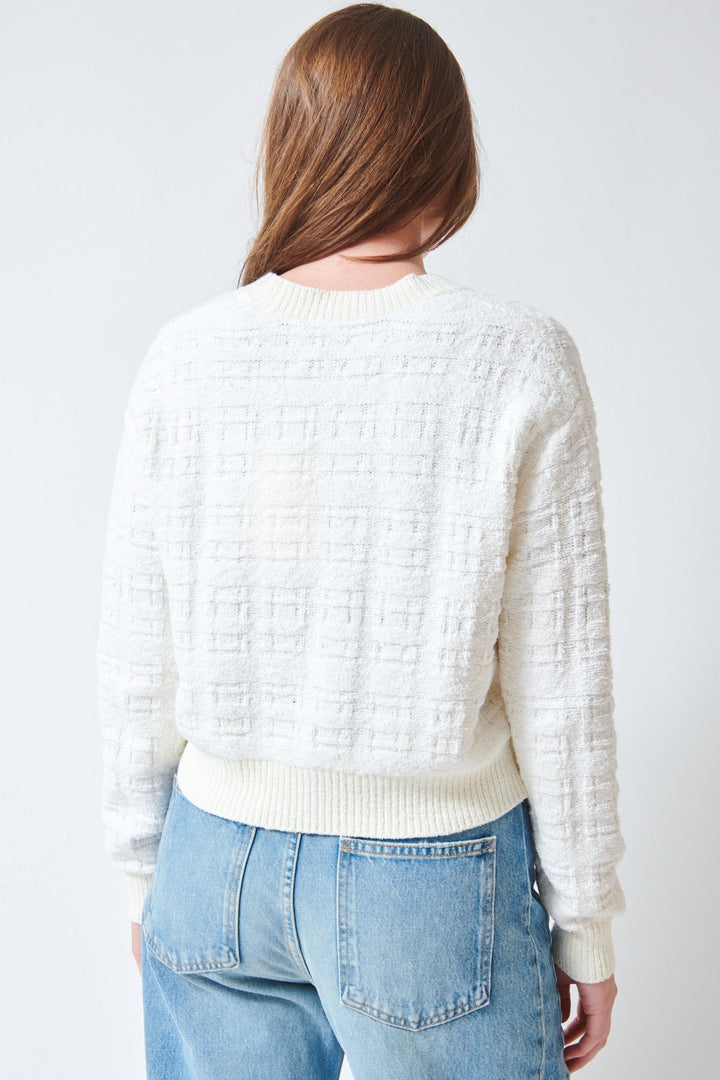 Julia wearing Textured Boucle Cardigan Ivory Tonal rear view