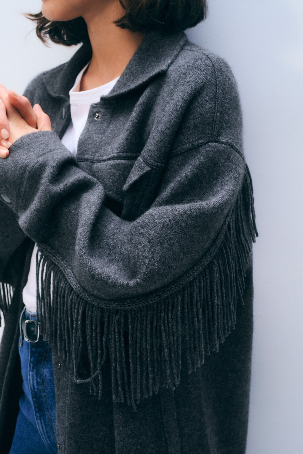 White + Warren Cashmere Blend Fringe Coat, Dark Granite — Grethen House