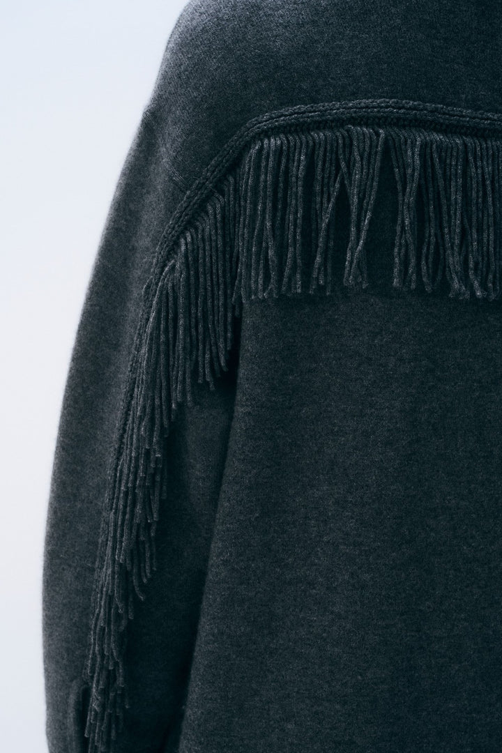 White + Warren Cashmere Blend Fringe Coat, Dark Granite — Grethen House