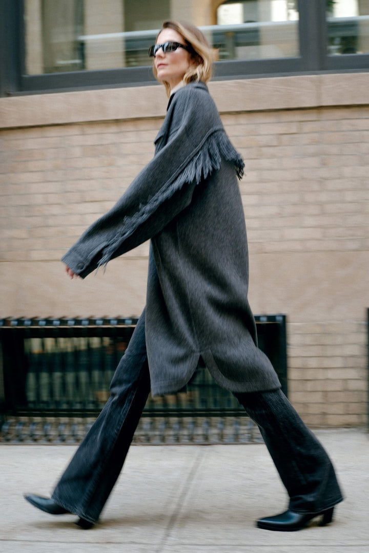 White + Warren Cashmere Blend Fringe Coat, Dark Granite — Grethen House