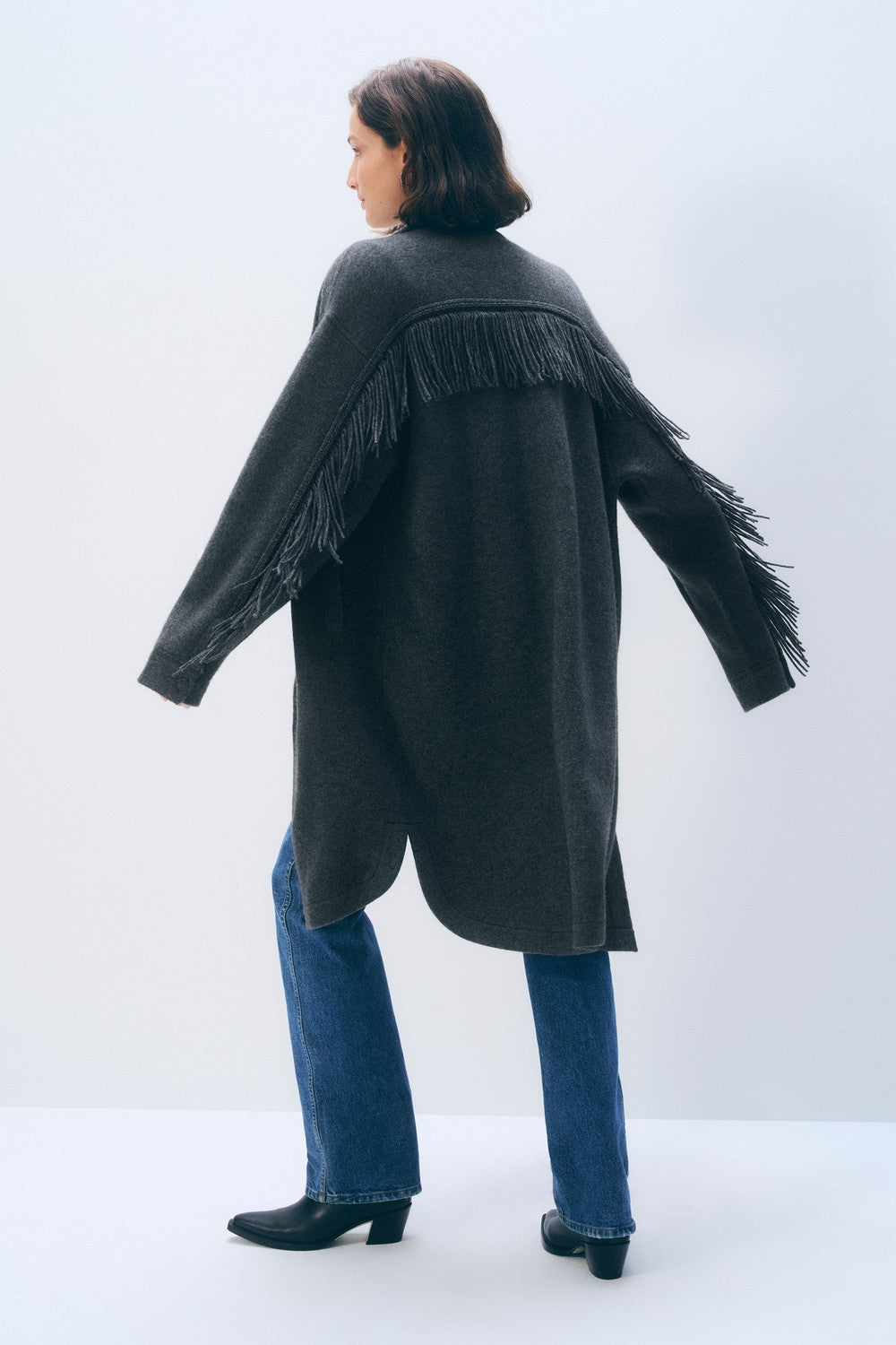 White + Warren Cashmere Blend Fringe Coat, Dark Granite — Grethen House