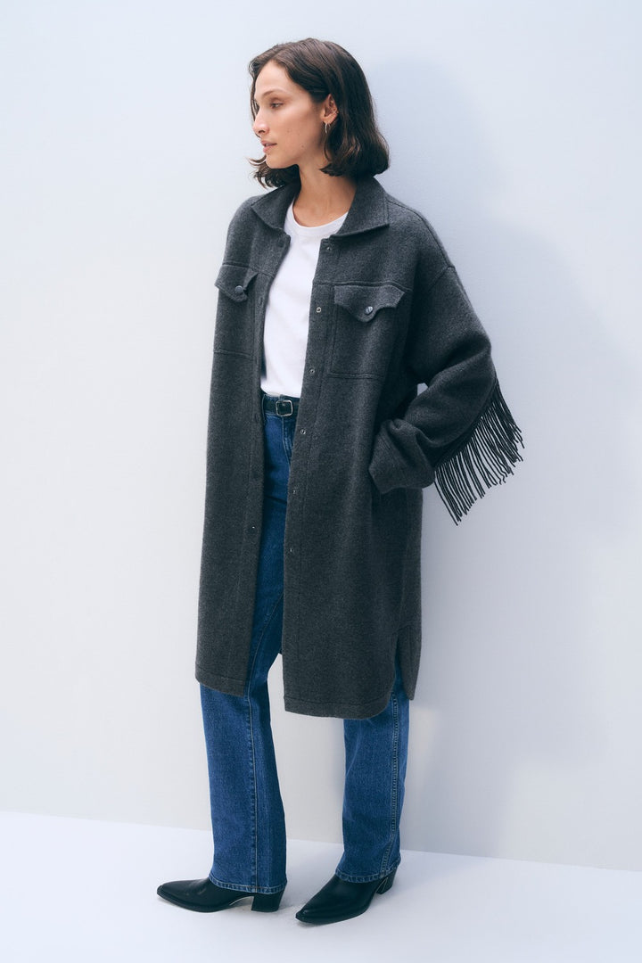 White + Warren Cashmere Blend Fringe Coat, Dark Granite — Grethen House