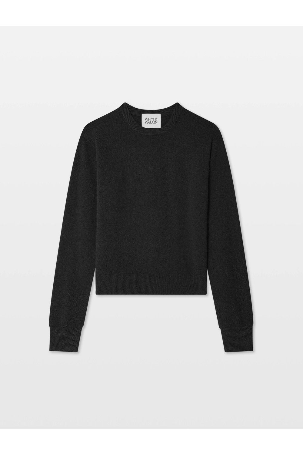 White + Warren Cashmere Crew in Black, front view