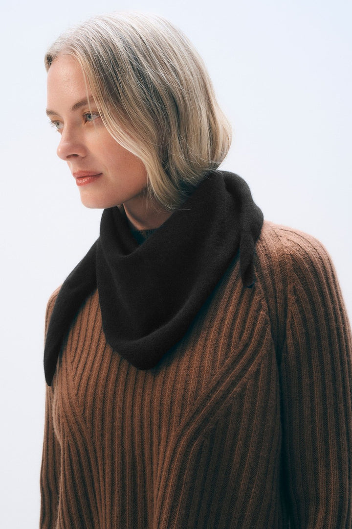 White + Warren Cashmere Neckerchief in Black — front view