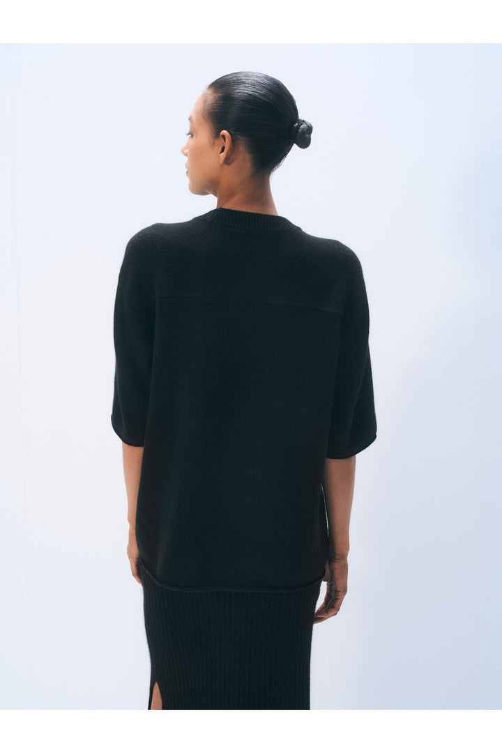White + Warren Cashmere Oversized Tee in Black, back view