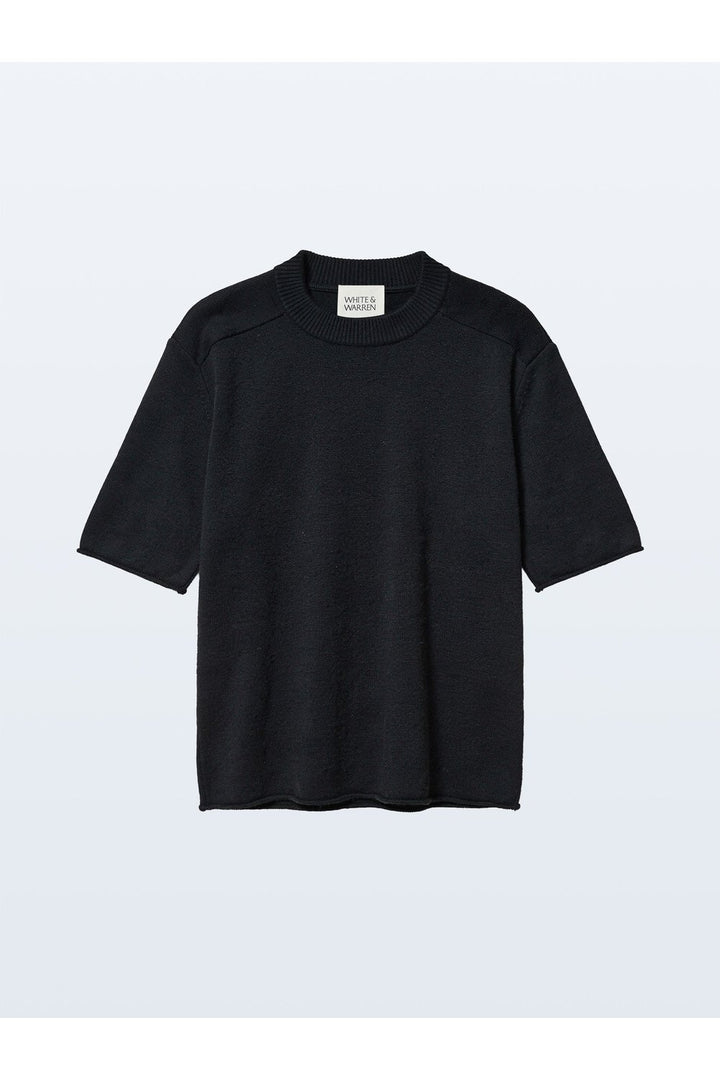 White + Warren Cashmere Oversized Tee in Black, front view