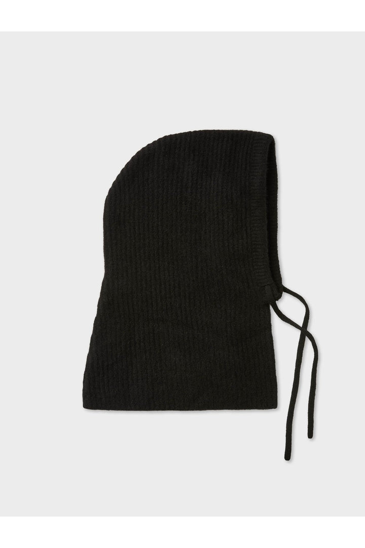White + Warren Cashmere Ribbed Balaclava in Black, front view