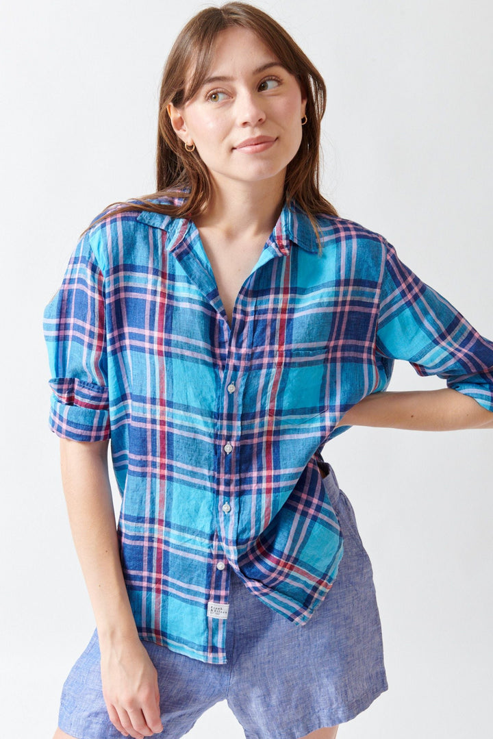 Angela wearing Frank & Eileen Eileen Relaxed Button Up Shirt front view