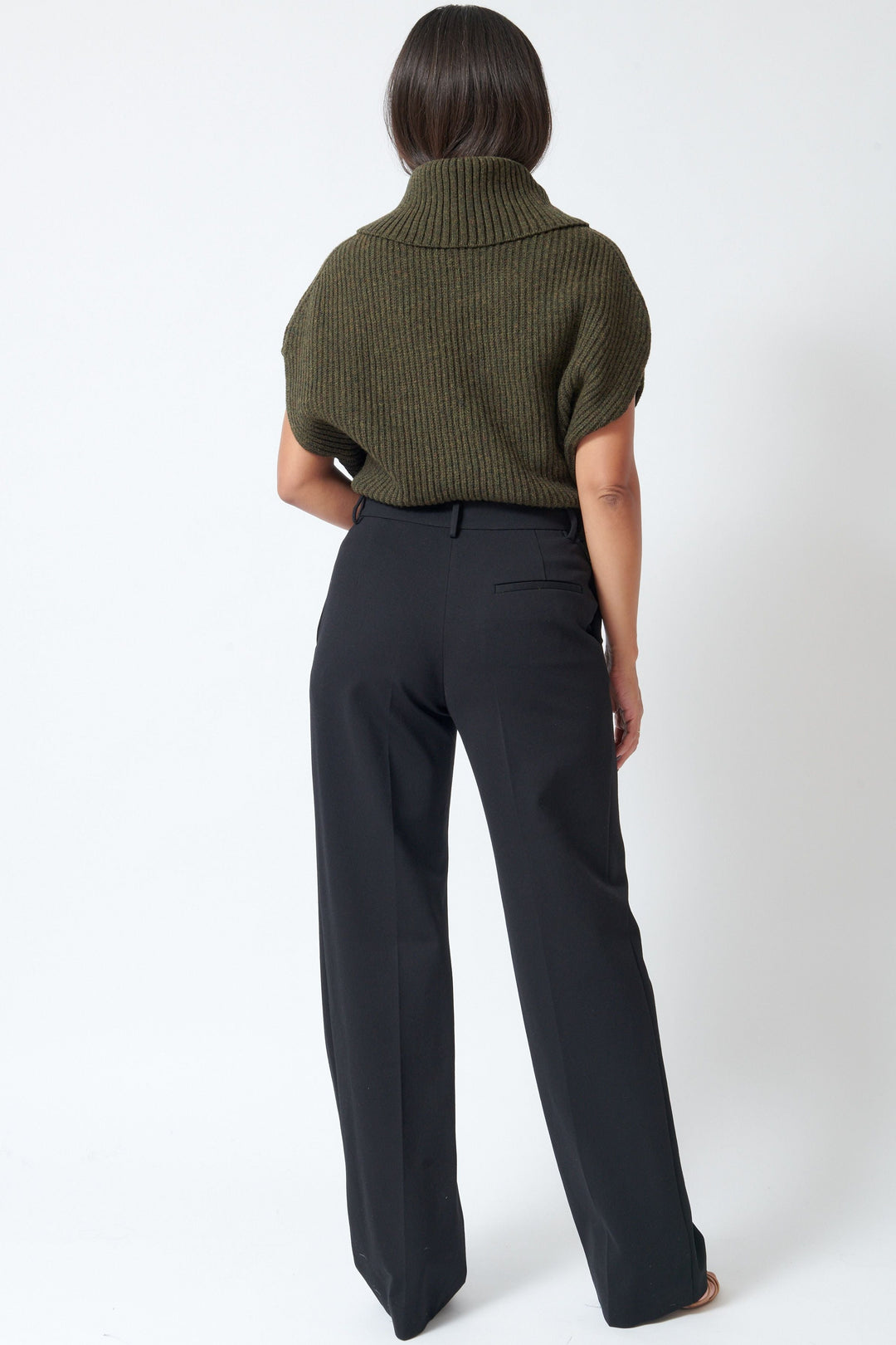 Amanda wearing Mantu Compact Jersey Trousers rear view