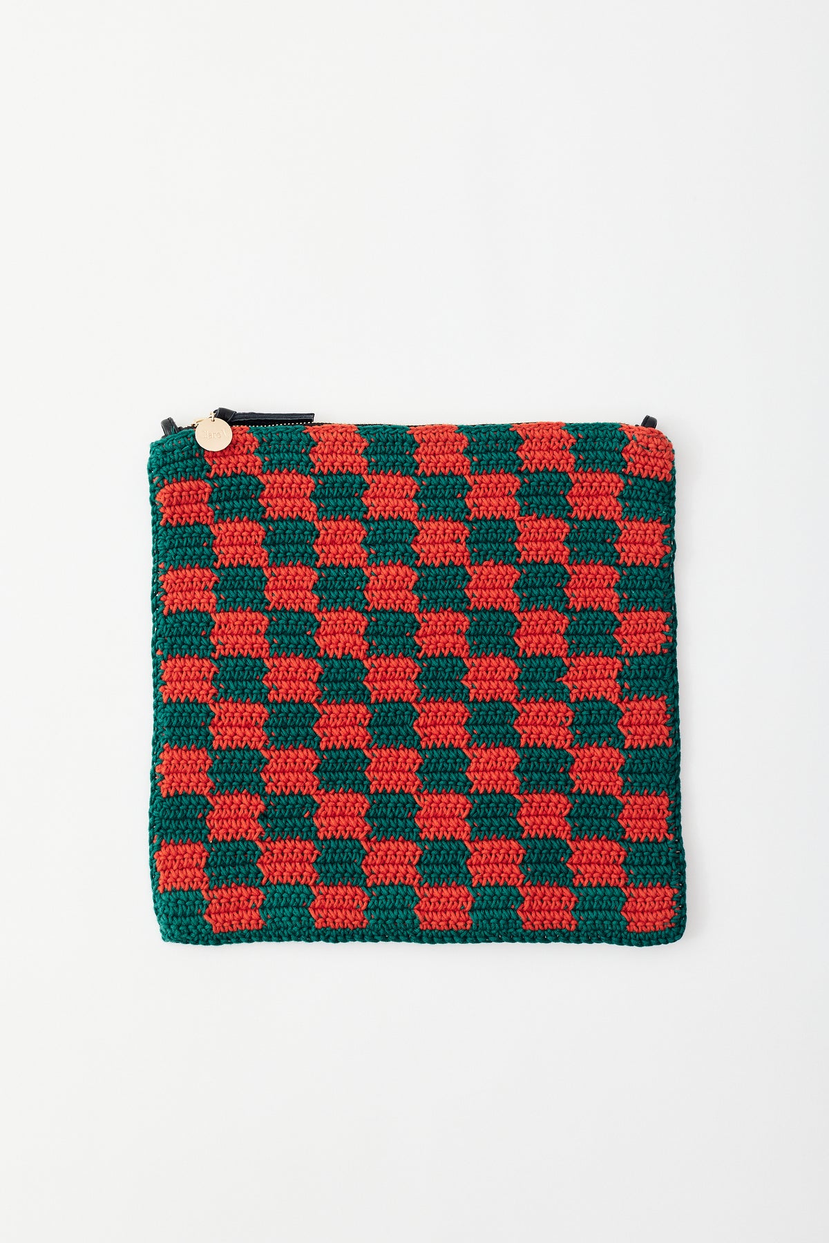 Clare V. - Foldover Clutch w/ Tabs in Black w/ Pacific & Cherry Red Woven  Striped Checker