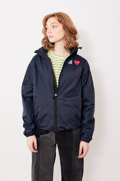 Comme des Garçons PLAY Lightweight Waterproof Full Zip K-WAY Hoodie w/ Red Hearts