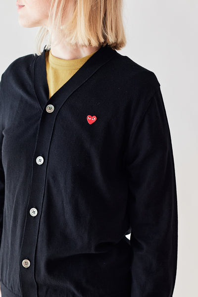 Comme des Garçons PLAY V Neck Cardigan w/Small Red Heart