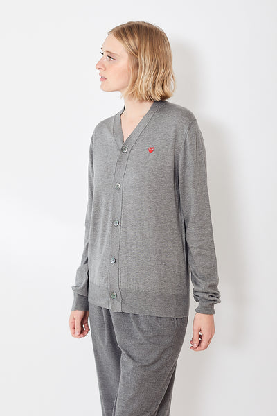 Comme des Garçons PLAY V Neck Cardigan w/Small Red Heart