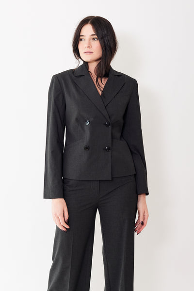 Ganni Drapey Melange Fitted Double Breasted Blazer