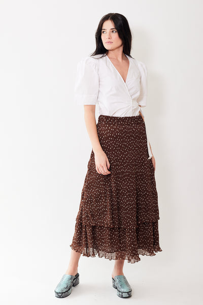 Ganni Pleated Georgette Layered Maxi Skirt