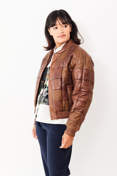Golden Goose Journey Distressed Patchwork Leather Bomber