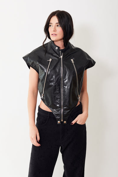 MM6 Maison Margiela Modern Leather Zipper Gilet