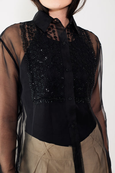Nili Lotan Noel Lace Bib Shirt